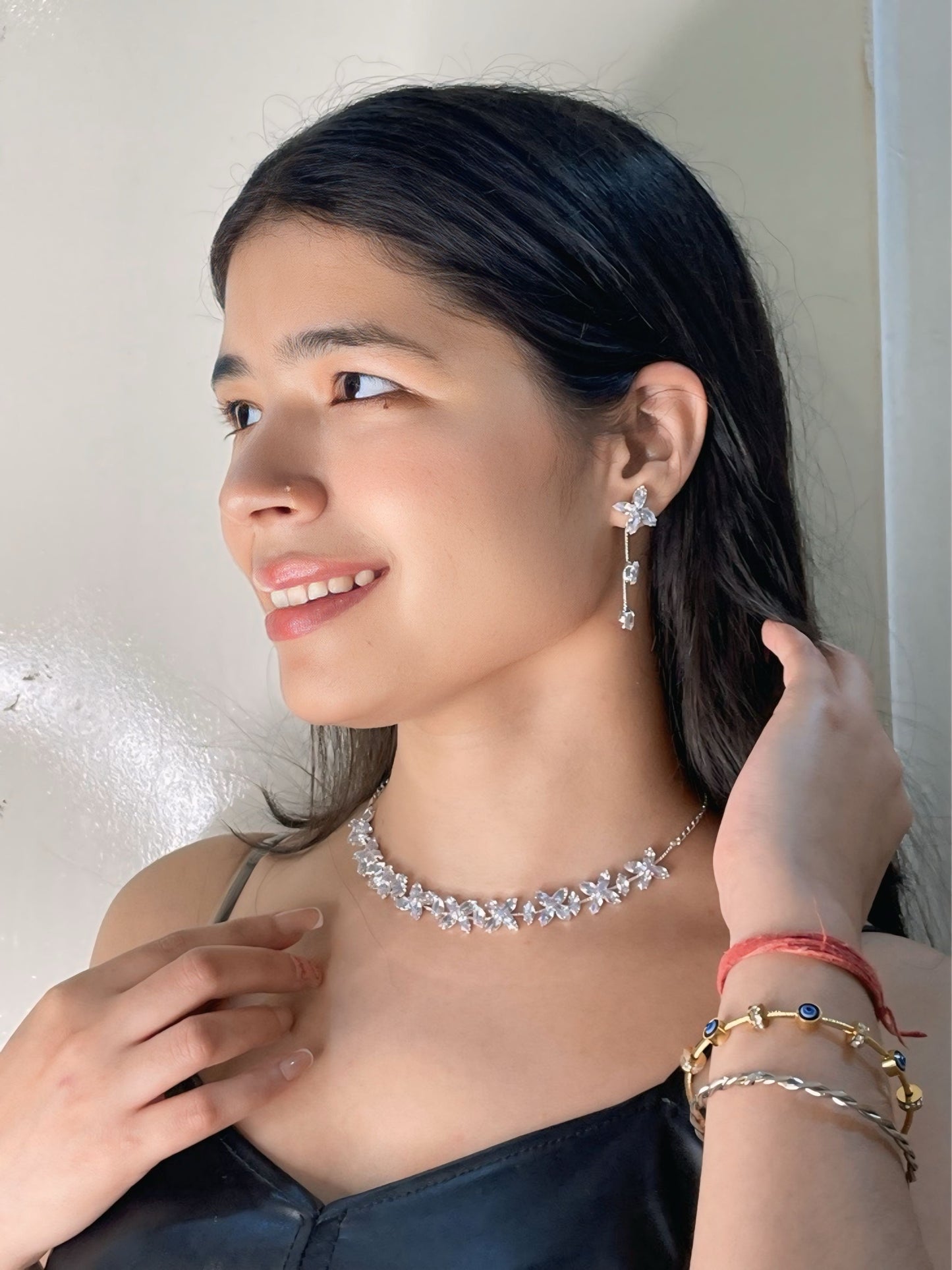 RAIRA Rhodium-Plated AD Studded Jewellery Set, Party wear Traditional Style Necklace