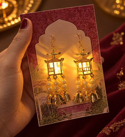 JugMug LED Lantern Jhumka Earrings , Traditional Lantern LED Earrings,Glowing Diwali Light-Up Earrings, Traditional Lantern Pearl Tassel Earrings, Handicraft kottage Pagoda Style Dangle Earrings, Pearl Beads And Tassles Earring For Women & Girls, Vintage Statement Earrings For Wedding, Anniversary, Birthday, Party & Gifting

