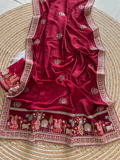 Karwa Chauth Special Maroon Designer Saree