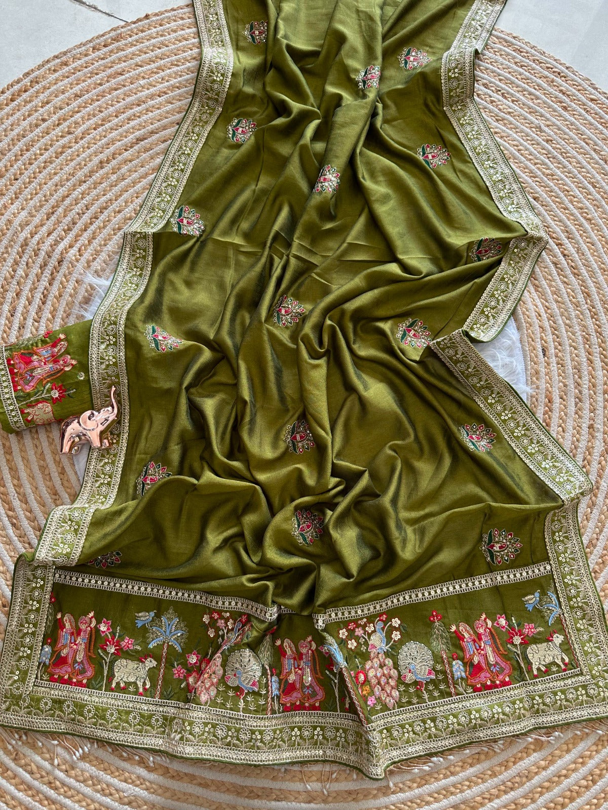 Karwa Chauth Special Olive Green Saree