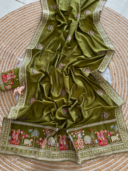Karwa Chauth Special Olive Green Saree