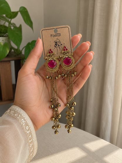 Kashmiri Long Chain Bell Earring