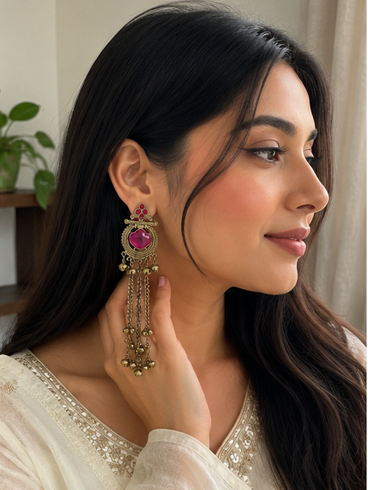 Kashmiri Long Chain Bell Earrings