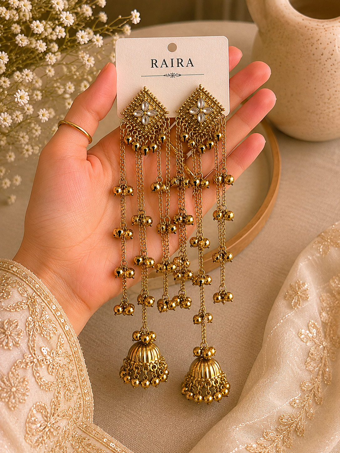 Kashmiri Long Chain Jhumka Earrings