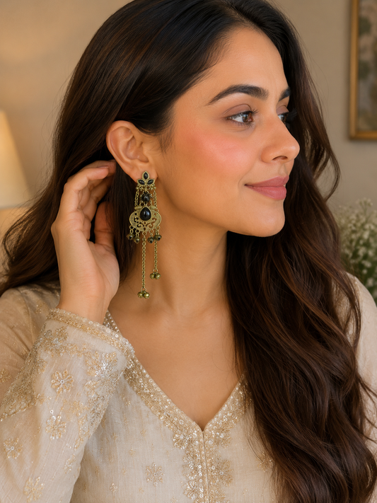 Kashmiri Ruby Long Earrings