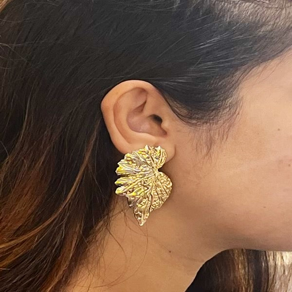 RAIRA Gold-Plated Leaf Shaped Studs Earrings