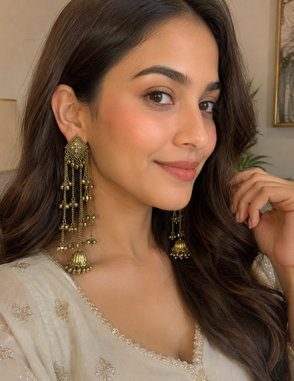 Long Chain Jhumka Earrings