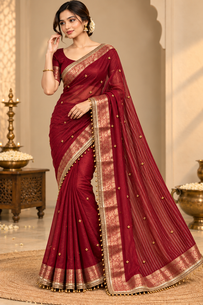 Maroon Viral Gungroo Saree for Karwa Chauth