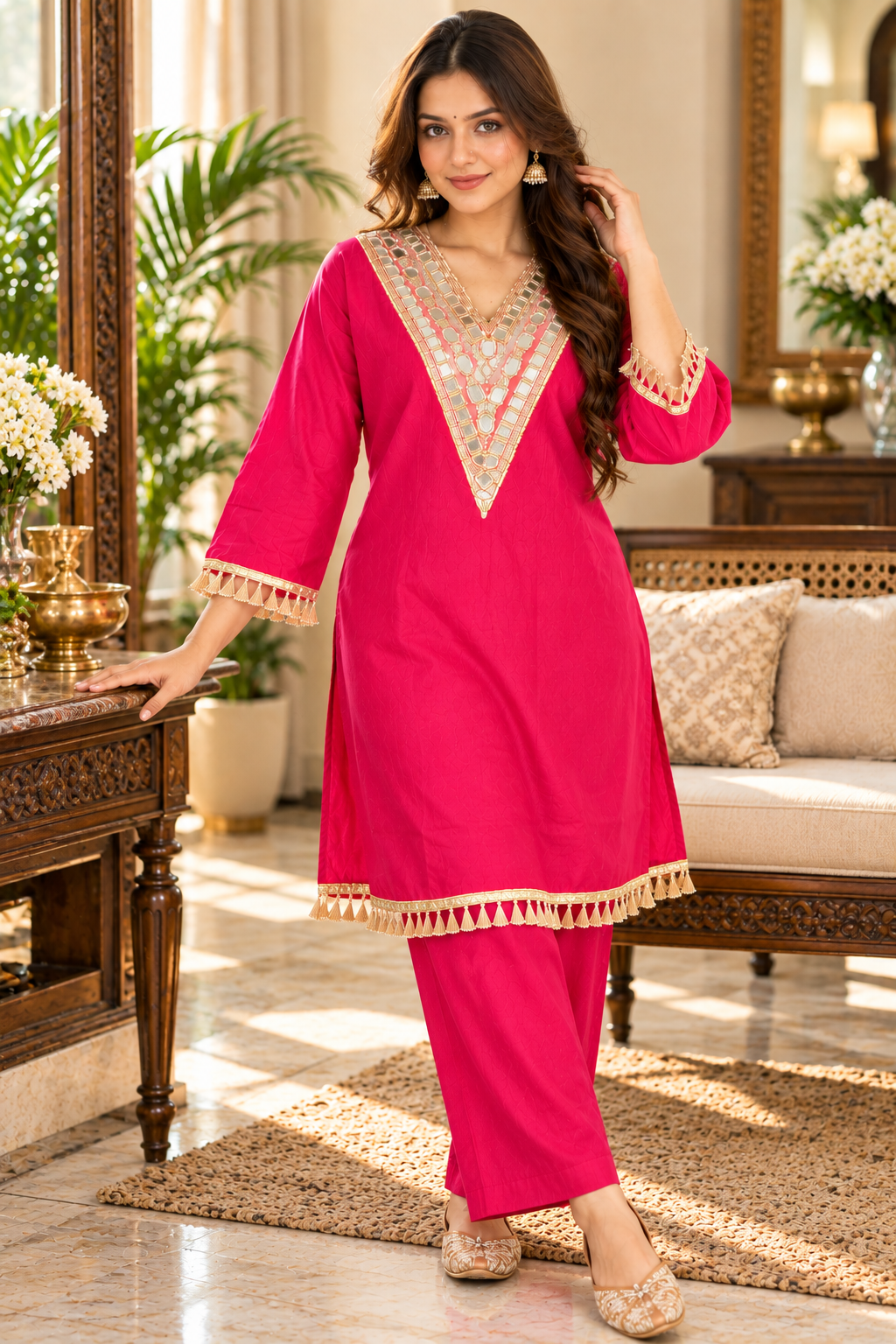 Mirror Work Kurti Co-ord Set for Women,