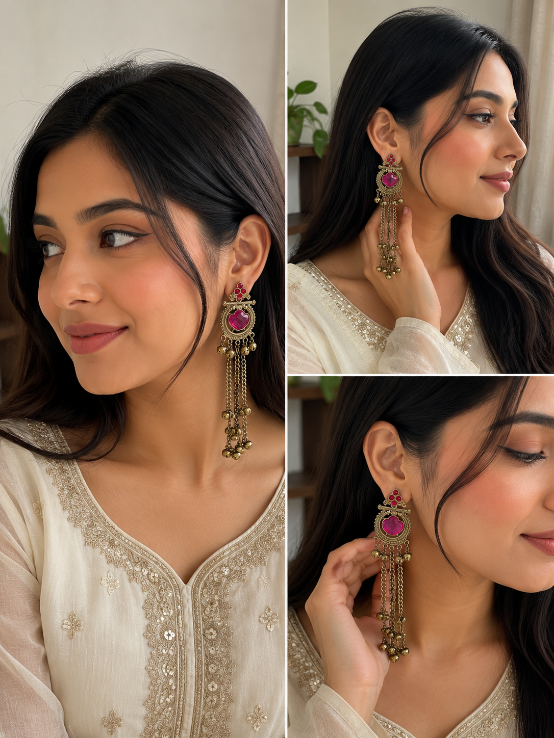 pink Kashmiri Long  Earrings
