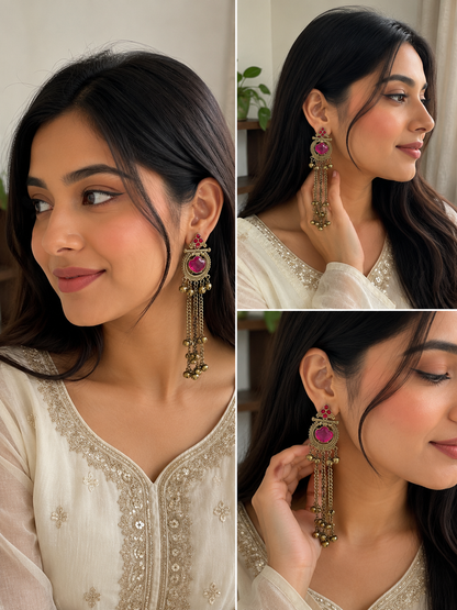 pink Kashmiri Long  Earrings