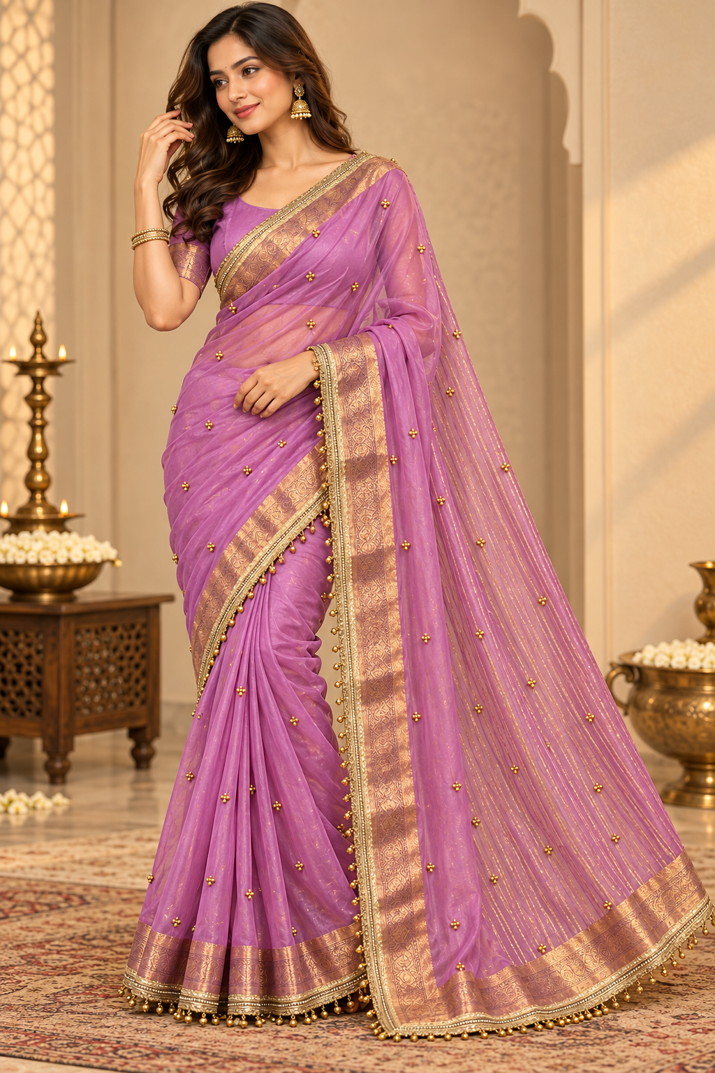 Purple Viral Gungroo Saree for Karwa Chauth
