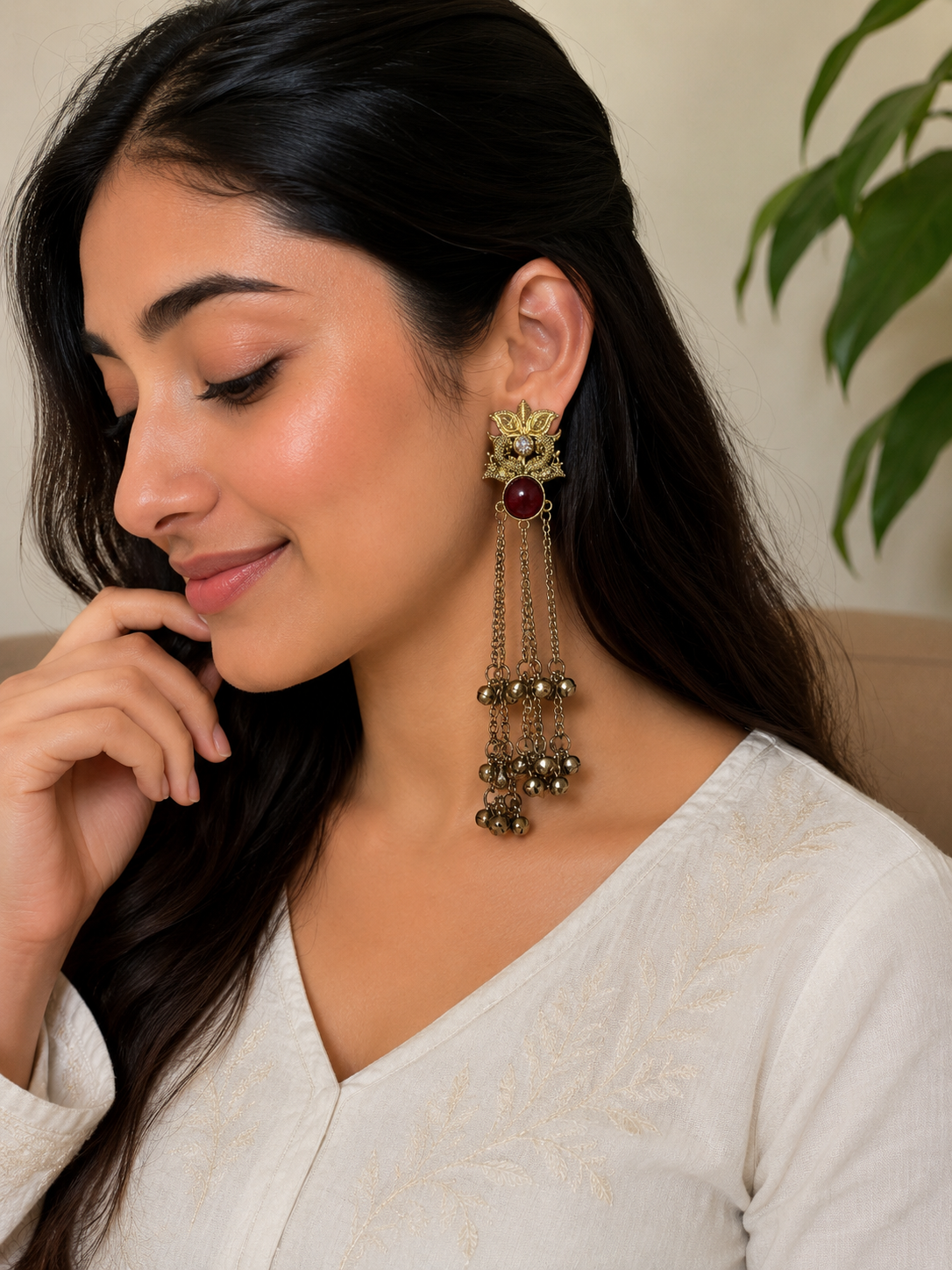 Red Sone Dangler kashmiri Earrings