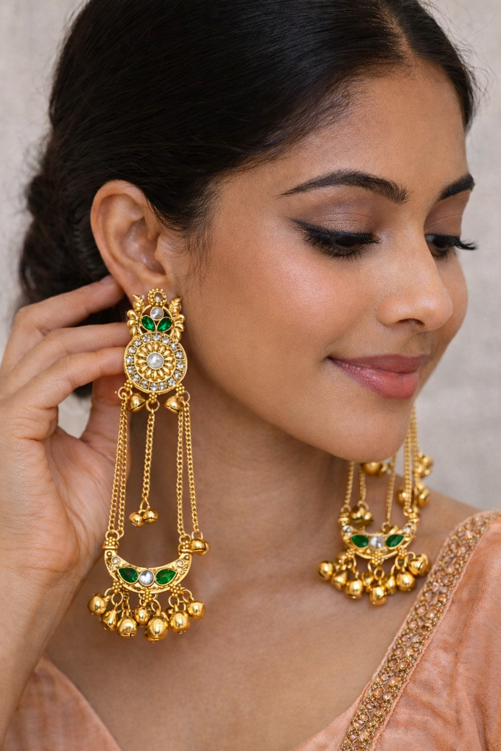 Royal Blue Long Chain Ghungroo Earrings