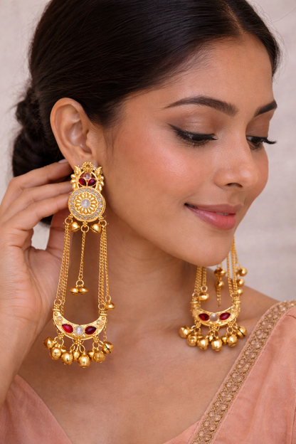 Royal Blue Long Chain Ghungroo Earrings