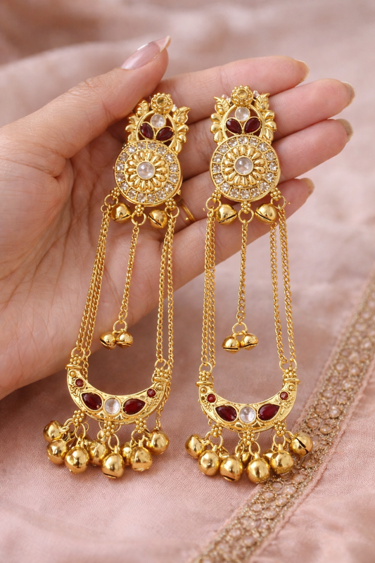 Royal Blue Long Chain Ghungroo Earrings