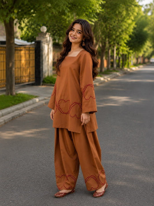 Rust brown Farshi suit salwa, Farshi salwar suit for women