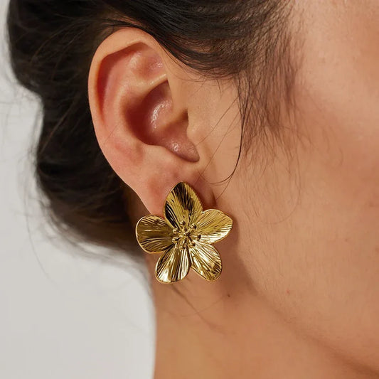 RAIRA GOLDEN PETAL- ELEGANT GOLD FLOWER STUDS Earrings For Women's & Girl's Gold Plated Stainless Steel