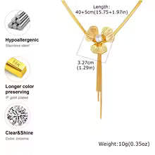 RAIRA Tassel Trileaf Flower Pendant Necklace for Women, Gold Color Stainless Steel Fashion Jewelry Gift