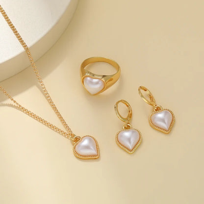 RAIRA Love Pearls Necklace Earrings Rings Jewelry Set Gift for Prom Girls Adjustable Jewelry