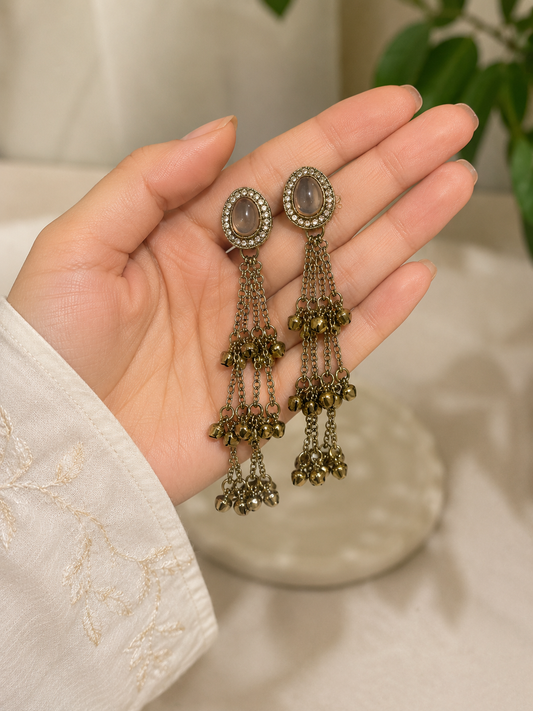 Vintage Oxidized Three Layer Chain Bell Earrings
