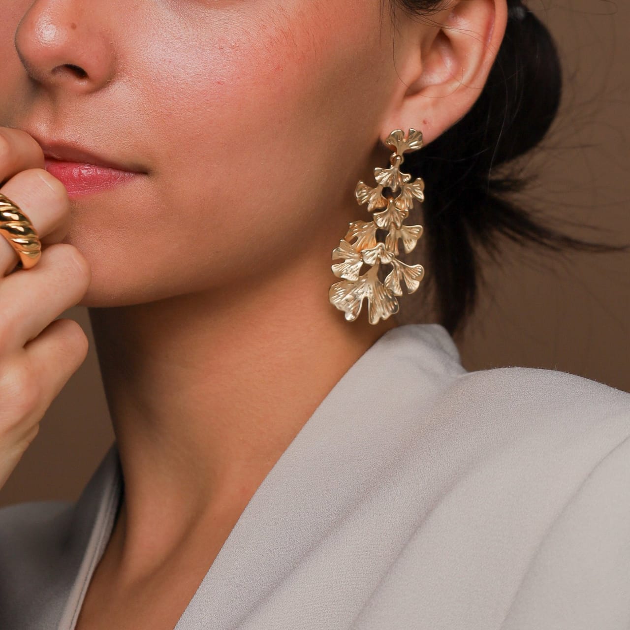 Raira Golden Blossom Statement Earrings – Bold Floral Elegance