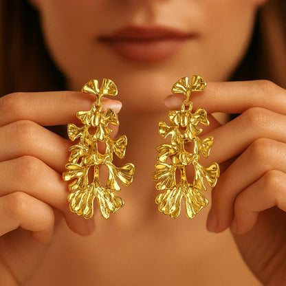 Raira Golden Blossom Statement Earrings – Bold Floral Elegance