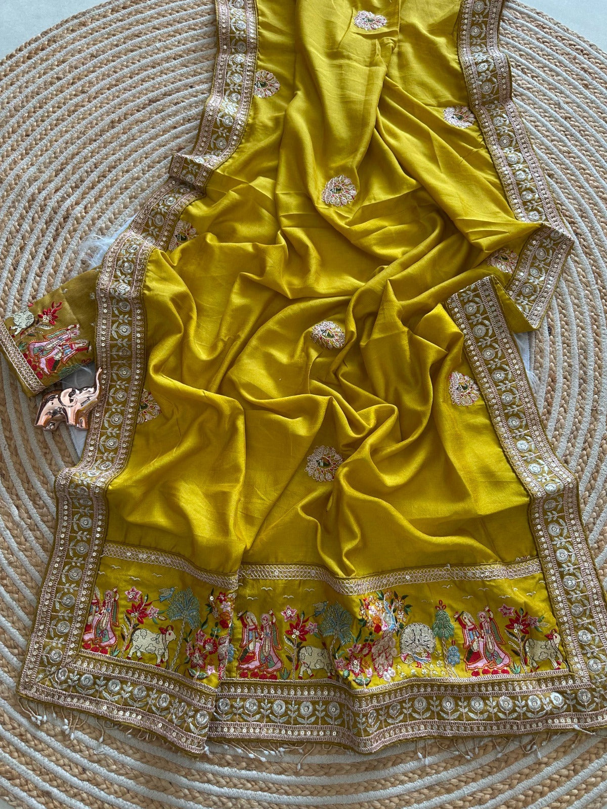 Yellow Karwa Chauth Special Designer Saree