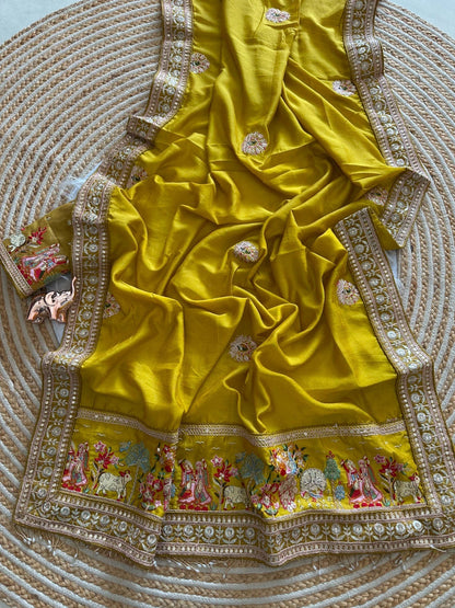 Yellow Karwa Chauth Special Designer Saree