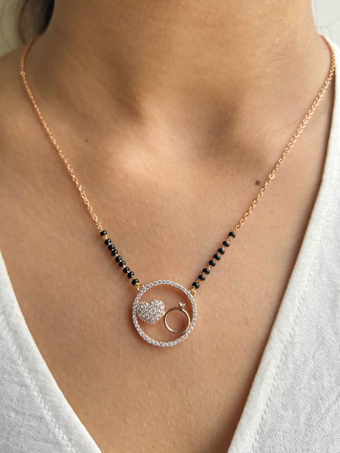 RAIRA Eternal Bond Mangalsutra – Sparkling Heart & Ring Circle Pendant💫