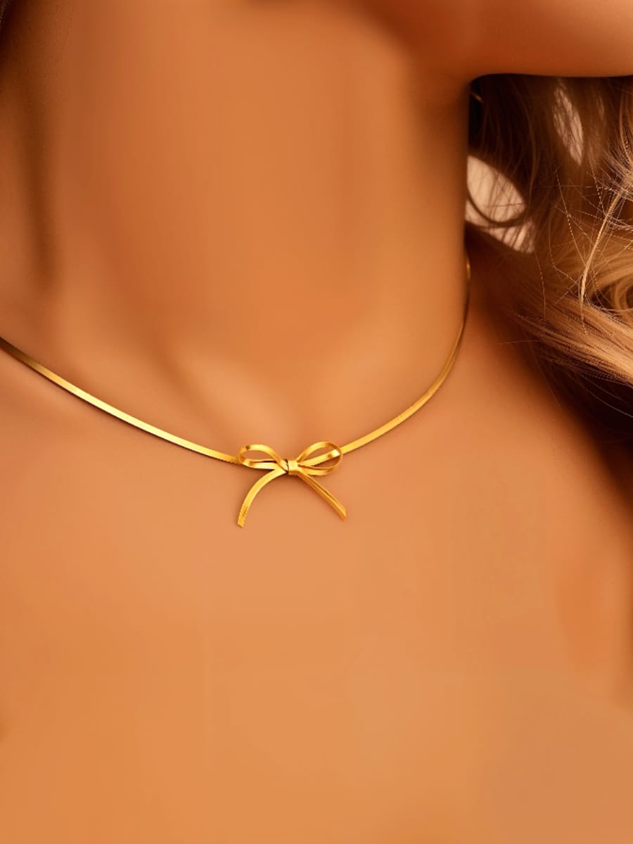 RAIRA Anti Tarnish Gold Plated Bow Necklace– Chic & Elegant Modern Statement Jewelry