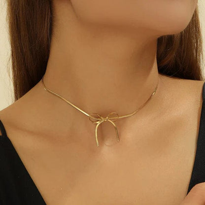RAIRA Anti Tarnish Gold Plated Bow Necklace– Chic & Elegant Modern Statement Jewelry