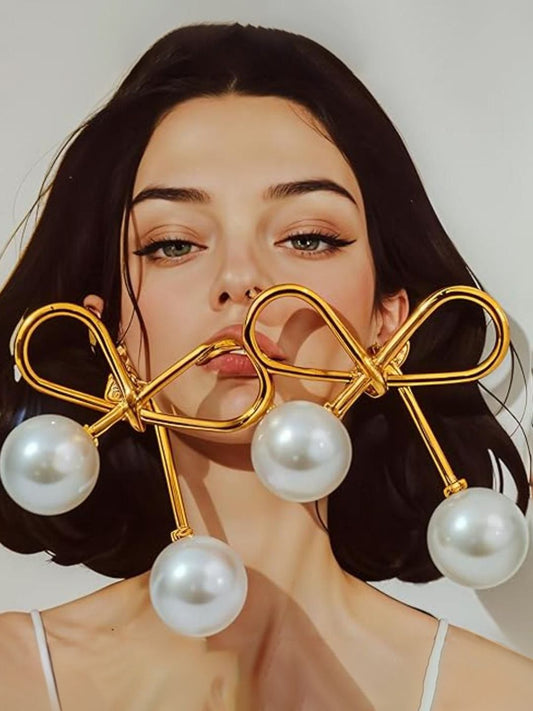 RAIRA GINGER Bow Shaped Pearl Studs Earrings