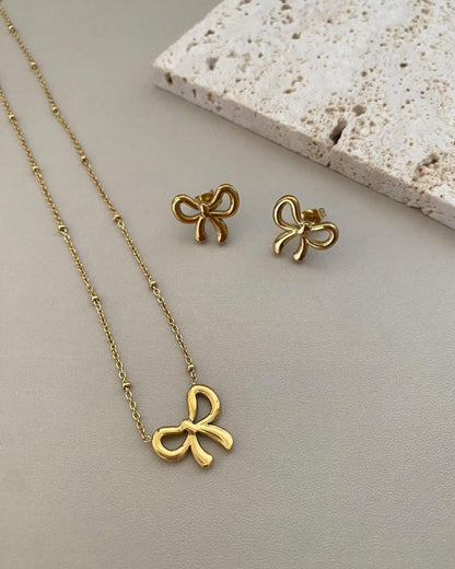 RAIRA Gold-Tone Bow Pendant Necklace & Earring Gift Set for Women & Girl's