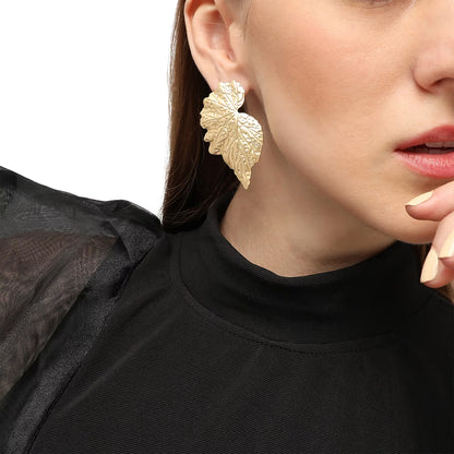 RAIRA Gold-Plated Leaf Shaped Studs Earrings