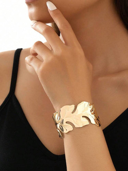 RAIRA Golden Alloy Leaf Cuff Bracelet for Women's and Girl's