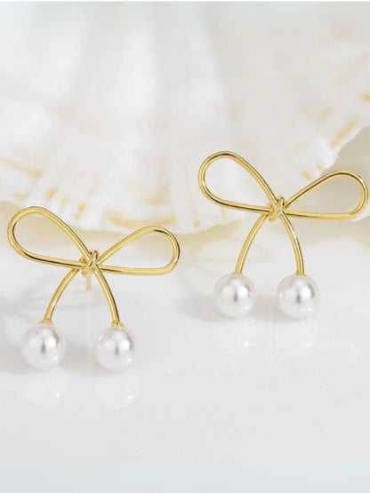 RAIRA GINGER Bow Shaped Pearl Studs Earrings