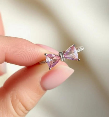 RAIRA Pink Crystal Rings Simple Bowknot Open  Finger Rings Gift For Women & Girl's