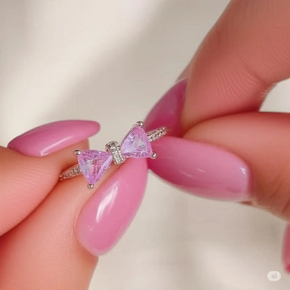 RAIRA Pink Crystal Rings Simple Bowknot Open  Finger Rings Gift For Women & Girl's