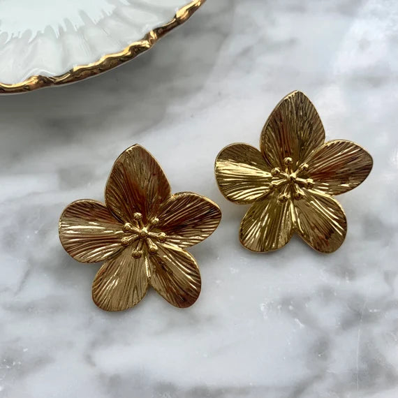 RAIRA GOLDEN PETAL- ELEGANT GOLD FLOWER STUDS Earrings For Women's & Girl's Gold Plated Stainless Steel