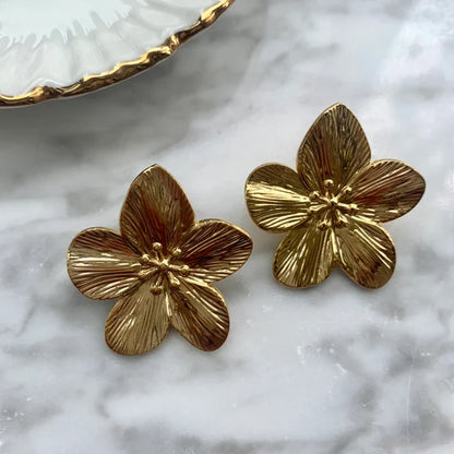 RAIRA GOLDEN PETAL- ELEGANT GOLD FLOWER STUDS Earrings For Women's & Girl's Gold Plated Stainless Steel