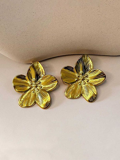 RAIRA GOLDEN PETAL- ELEGANT GOLD FLOWER STUDS Earrings For Women's & Girl's Gold Plated Stainless Steel
