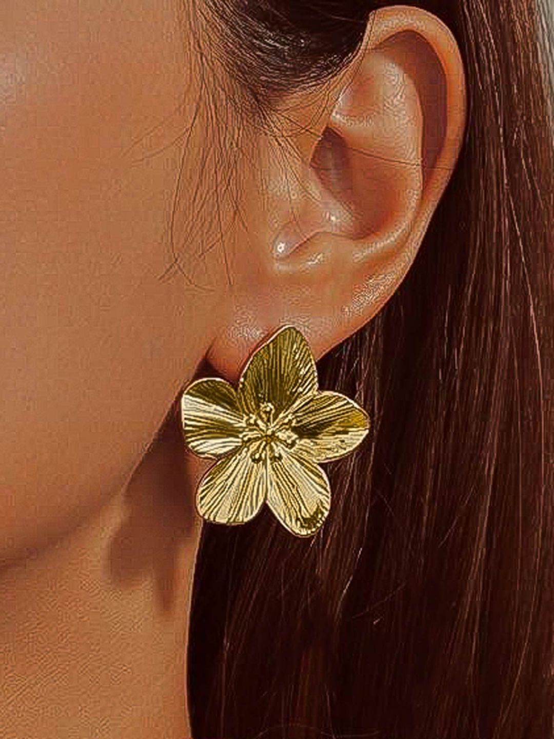 RAIRA GOLDEN PETAL- ELEGANT GOLD FLOWER STUDS Earrings For Women's & Girl's Gold Plated Stainless Steel