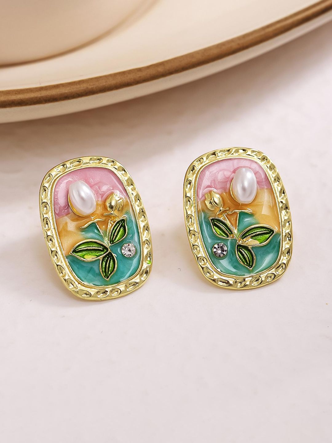 RAIRA Monet Garden Vintage Pearl Flower Stud Earrings For Women's & Girl's
