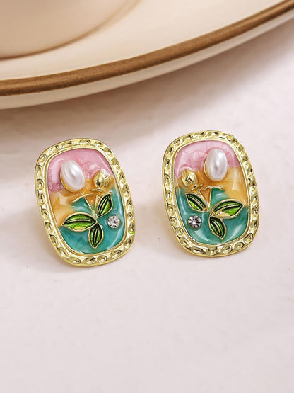 RAIRA Monet Garden Vintage Pearl Flower Stud Earrings For Women's & Girl's