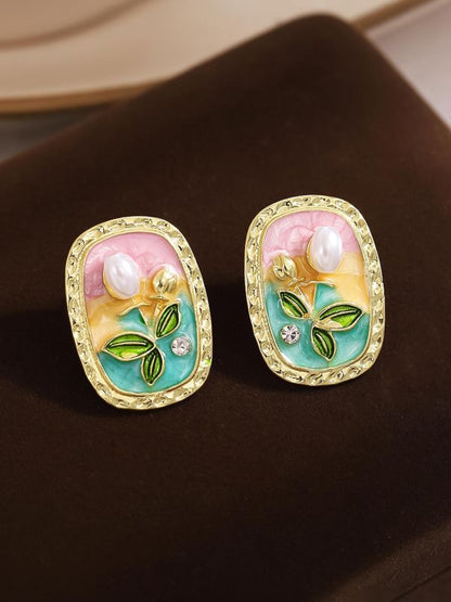 RAIRA Monet Garden Vintage Pearl Flower Stud Earrings For Women's & Girl's