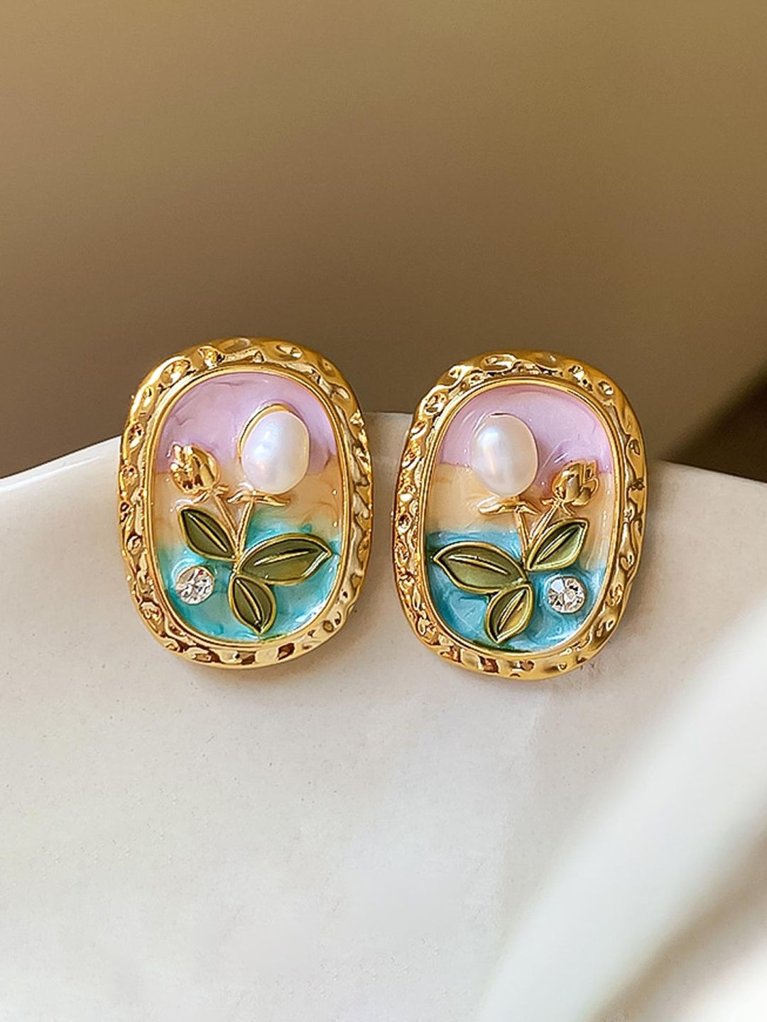 RAIRA Monet Garden Vintage Pearl Flower Stud Earrings For Women's & Girl's