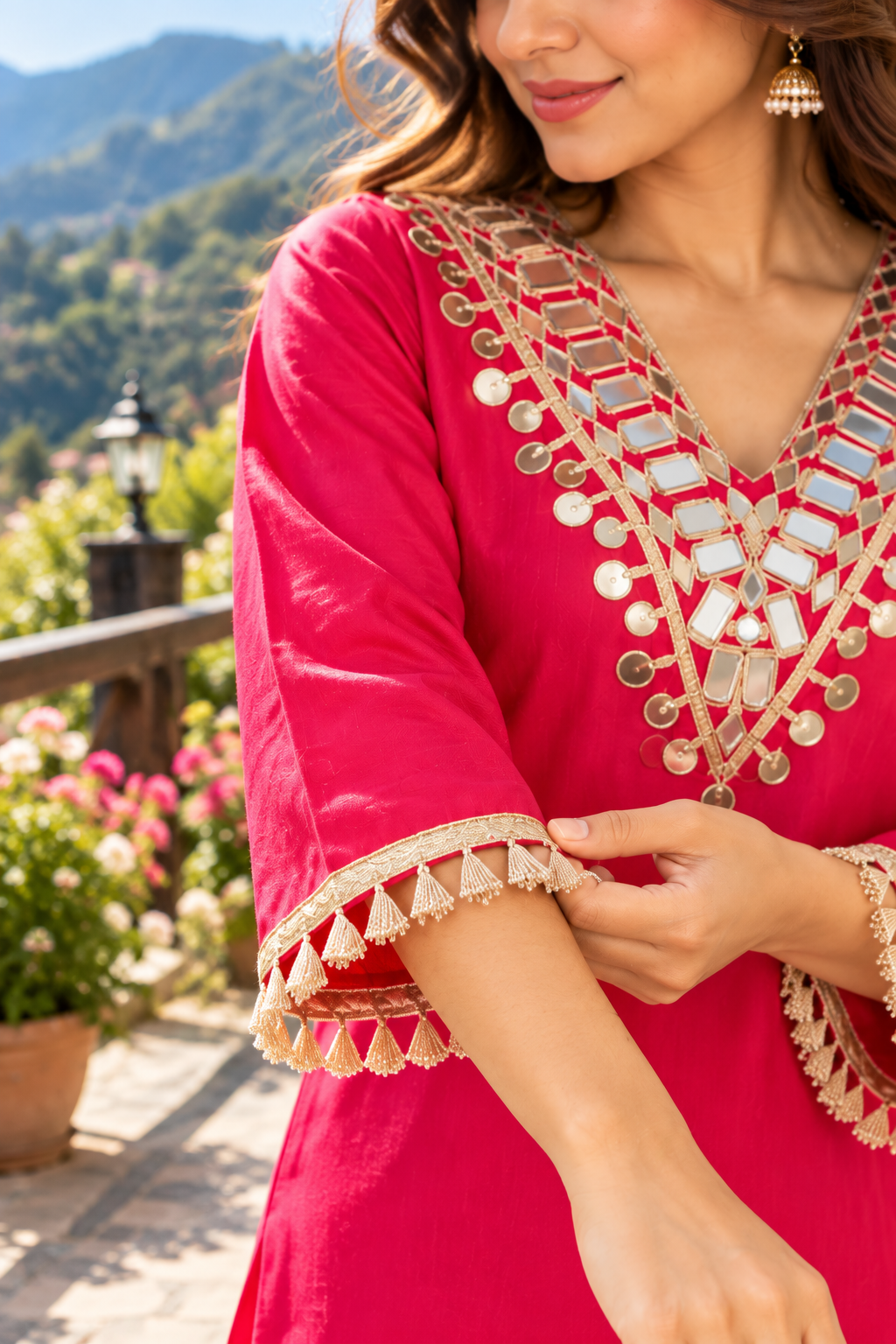 kashmiri Mirror Kurti Co-ord Set for Women,