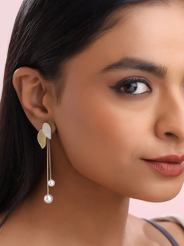 RAIRA Pearl Drop  Leaf Motif Dangle Earrings For Women's & Girl's