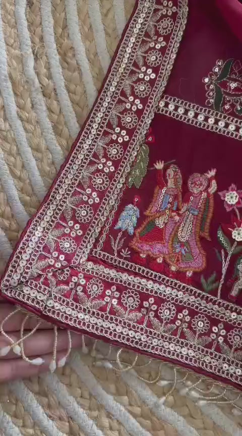 Karwa Chauth Special Maroon Designer Saree